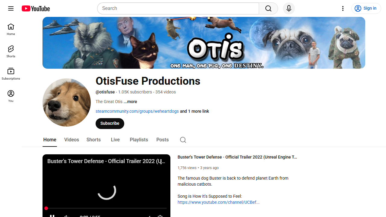 A screenshot of the OtisFuse YouTube channel.